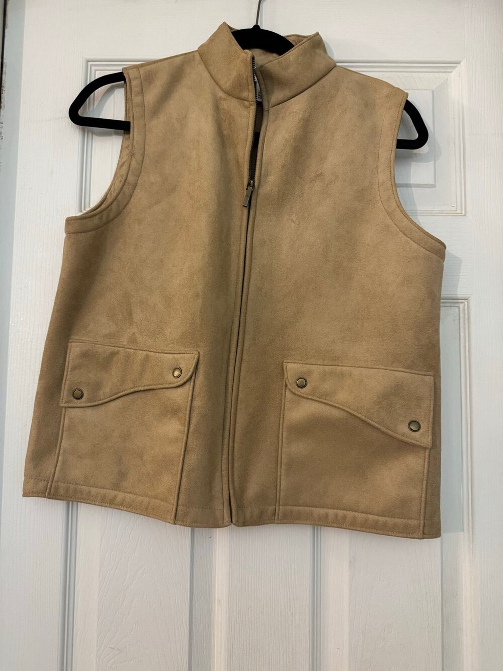 Vintage Talbots Petites Tan Faux Suede Fleece-Lined Zip Vest Size S - Picture 1 of 7